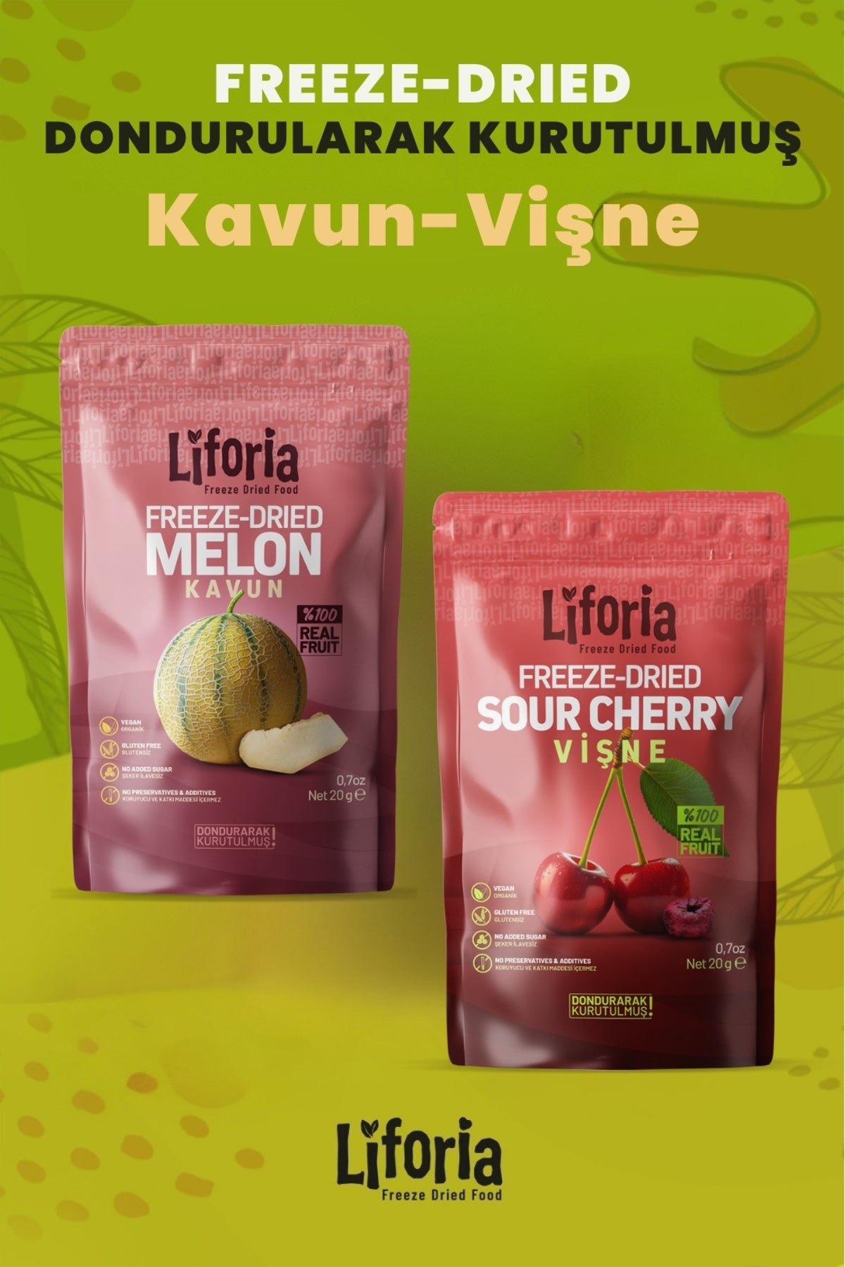 2’li Dondurularak Kurutulmuş Kuru Meyve - Sağlıklı Atıştırmalık - Kavun Ve Vişne Freeze Dried