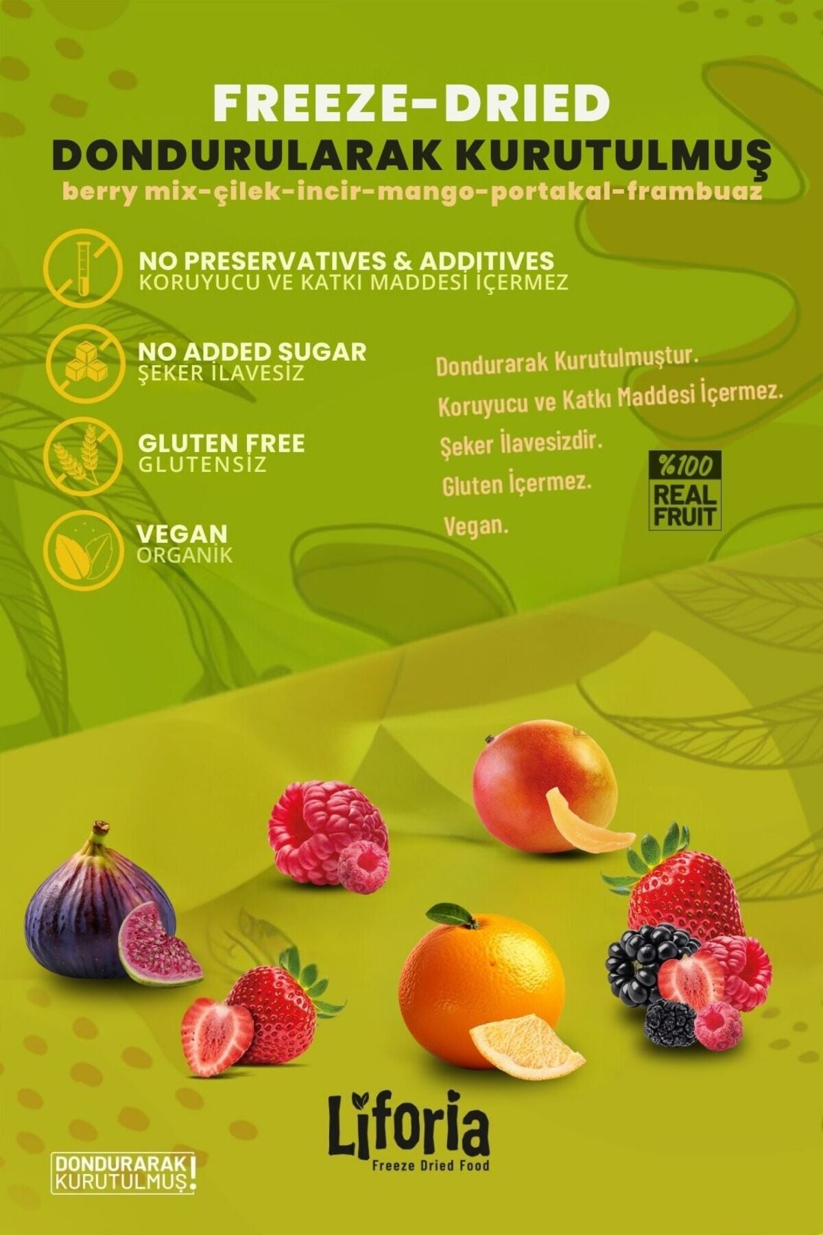 6’lı Dondurulmuş Meyve - Sağlıklı Atıştırmalık - Çilek İncir Frambuaz Mango Portakal Berry Mix