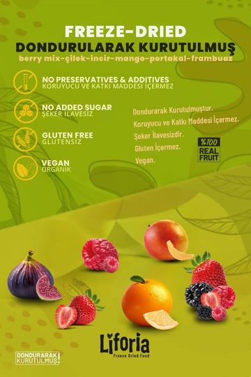 6’lı Dondurulmuş Meyve - Sağlıklı Atıştırmalık - Çilek İncir Frambuaz Mango Portakal Berry Mix