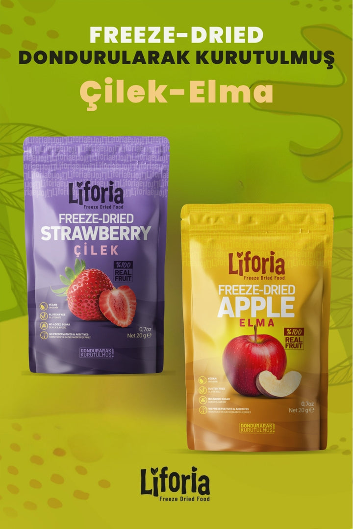 2’li Dondurularak Kurutulmuş Kuru Meyve - Sağlıklı Atıştırmalık - Çilek Ve Elma Kurusu Freeze Dried