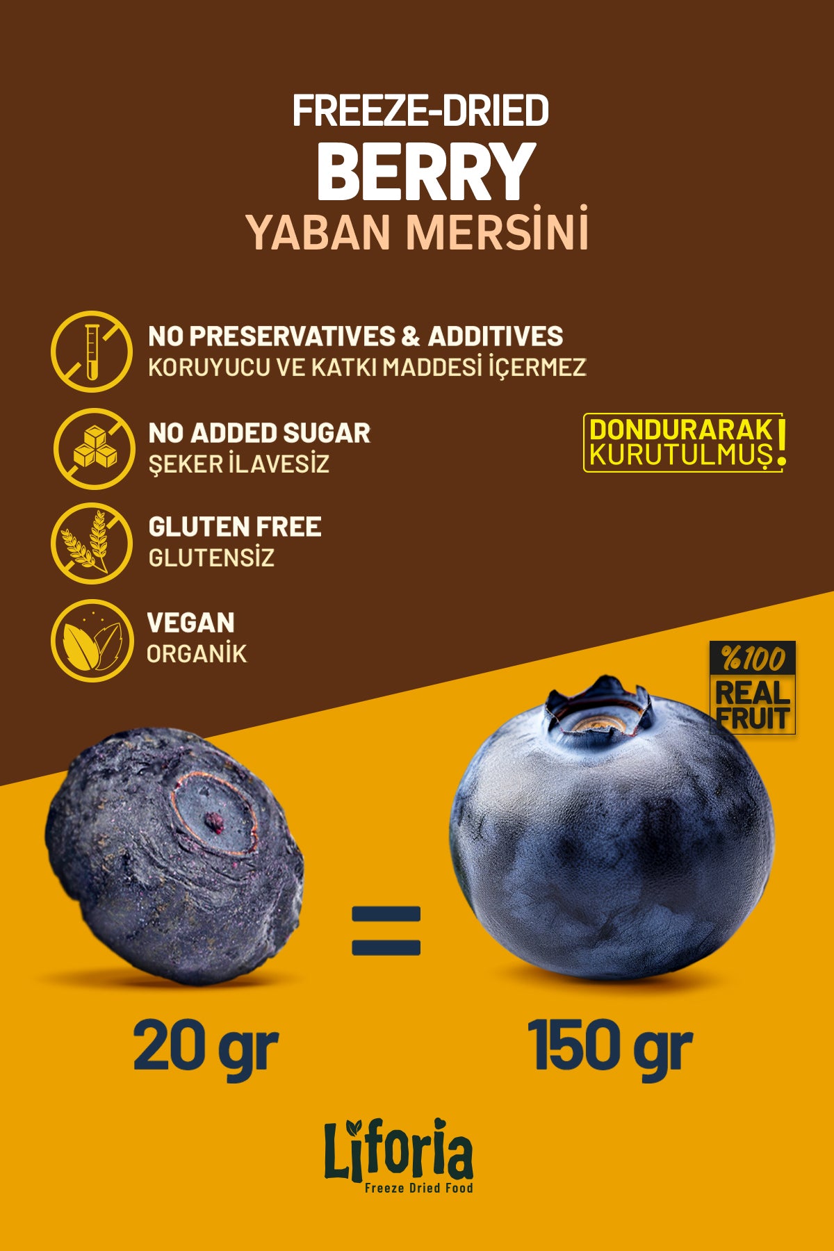 Freeze Dried Tane Yaban Mersini- Dondurularak Kurutulmuş Meyve-freeze Dry Kuru Meyve 20gr-6lı