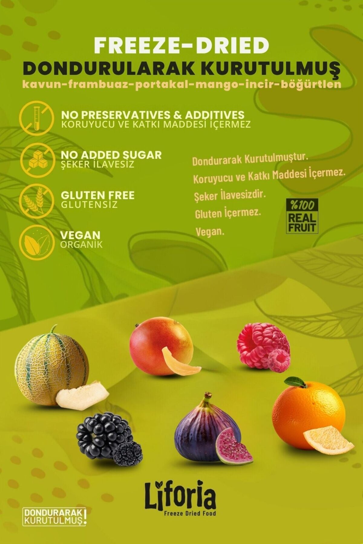 6’lı Dondurulmuş Meyve - Sağlıklı Atıştırmalık - Mango İncir Kavun Portakal Frambuaz Böğürtlen