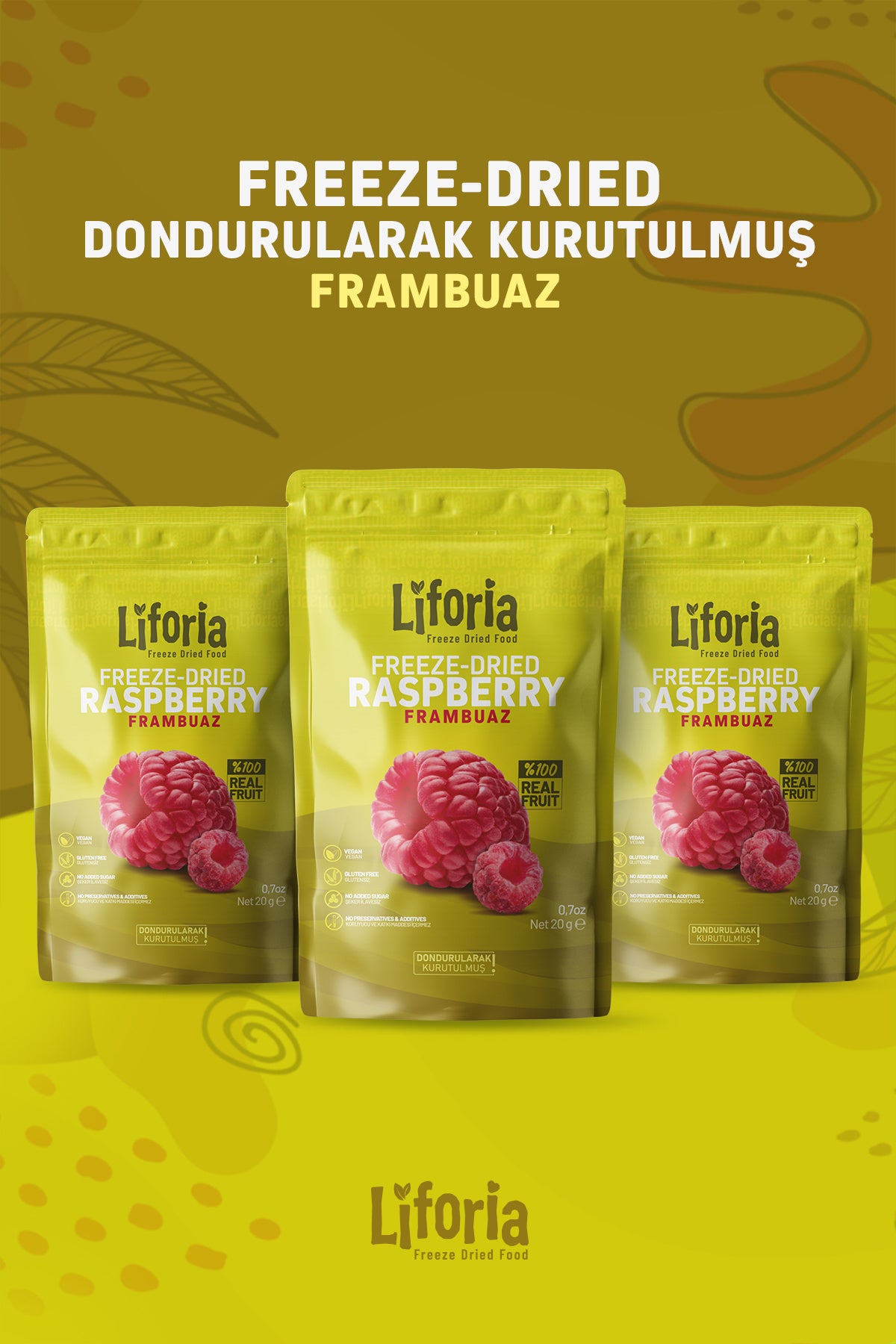 Freeze Dried Tane Frambuaz - Dondurularak Kurutulmuş Meyve - Freeze Dry Kuru Meyve 20gr - 3lü