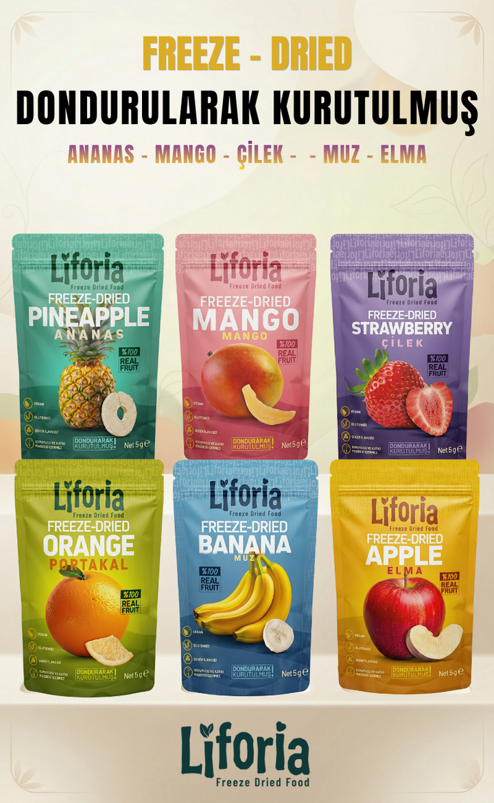 Dondurularak Kurutulmuş 6’lı Meyve Tadım Seti (Çilek, Muz, Elma, Mango, Ananas, Portakal) 5 gr x 6