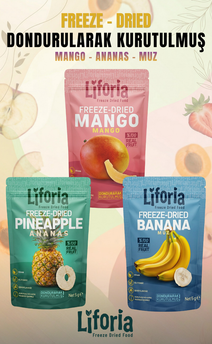 Dondurularak Kurutulmuş 3’lü Meyve Tadım Seti (Mango, Ananas, Muz) 5 gr x 3